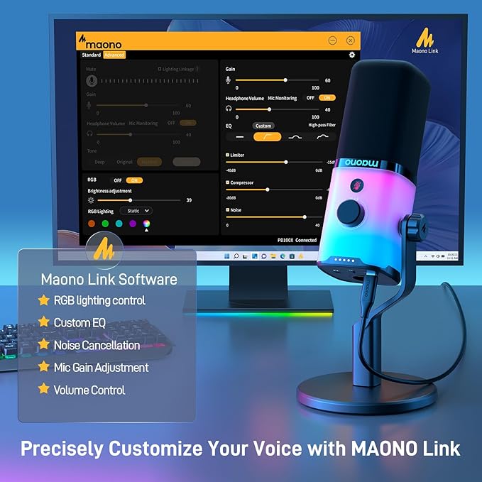 MAONO PD100X RGB - Micrófono Gaming XLR/USB - MundoMixMAONO PD100X RGB - Micrófono Gaming XLR/USB
