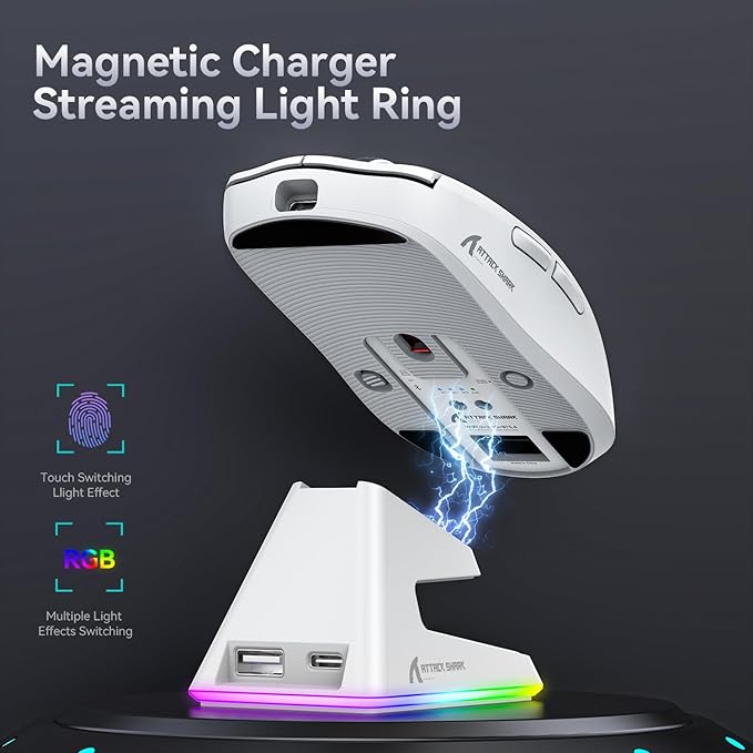 ATTACK SHARK X6 – Ratón Gaming Superlight de 49g con Base de Carga Magnética - MundoMixATTACK SHARK X6 – Ratón Gaming Superlight de 49g con Base de Carga Magnética
