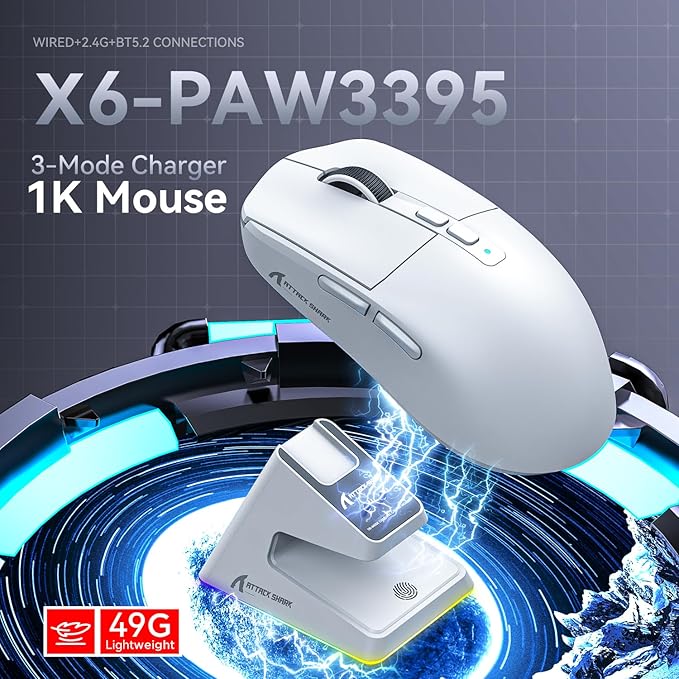 ATTACK SHARK X6 – Ratón Gaming Superlight de 49g con Base de Carga Magnética - MundoMixATTACK SHARK X6 – Ratón Gaming Superlight de 49g con Base de Carga Magnética