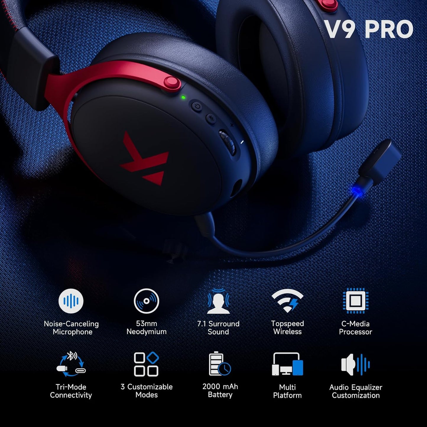 MCHOSE V9 PRO - Auriculares inalámbricos para juegos 7.1 - MundoMixMCHOSE V9 PRO - Auriculares inalámbricos para juegos 7.1