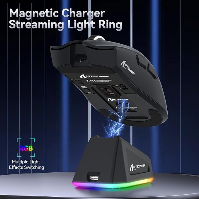 Ratón Gaming ATTACK SHARK X11 (Negro) – 22000 DPI, Sensor PAW3311, Inalámbrico/Cableado, Base de Carga Magnética - MundoMixRatón Gaming ATTACK SHARK X11 (Negro) – 22000 DPI, Sensor PAW3311, Inalámbrico/Cableado, Base de Carga Magnética
